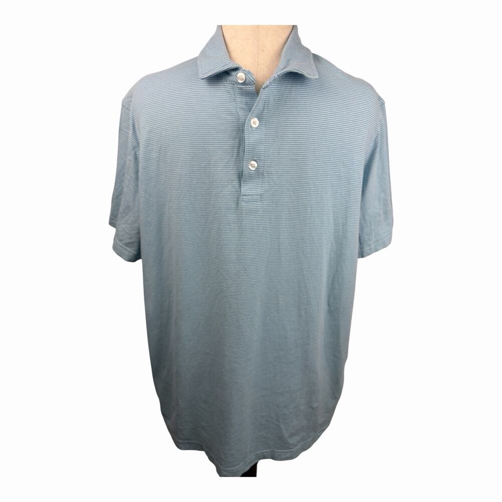 Southern Proper Polo Shirt Men’s Large Blue Stripe Short Sleeve Cotton Stretch